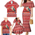 Aussie Kookaburra Family Matching Mermaid Dress and Hawaiian Shirt Merry Christmas Red Style