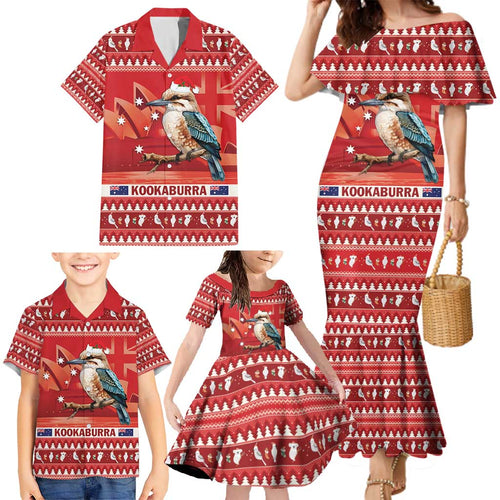 Aussie Kookaburra Family Matching Mermaid Dress and Hawaiian Shirt Merry Christmas Red Style