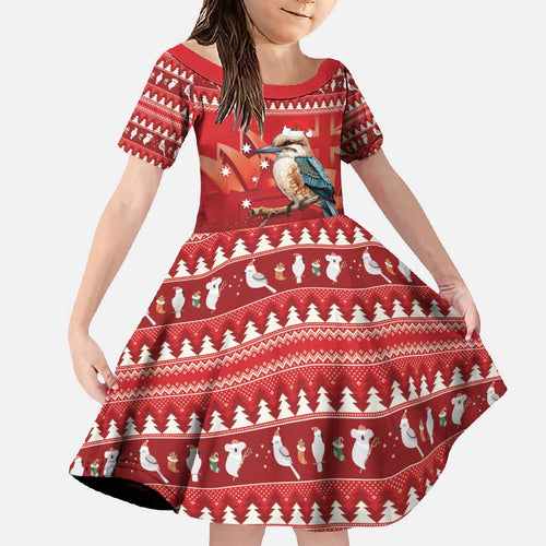 Aussie Kookaburra Family Matching Mermaid Dress and Hawaiian Shirt Merry Christmas Red Style