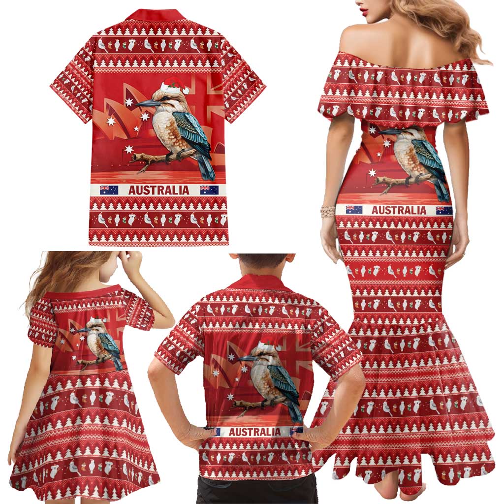 Aussie Kookaburra Family Matching Mermaid Dress and Hawaiian Shirt Merry Christmas Red Style