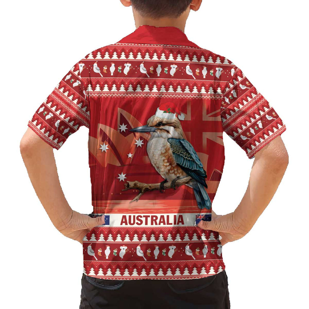 Aussie Kookaburra Family Matching Off The Shoulder Long Sleeve Dress and Hawaiian Shirt Merry Christmas Red Style