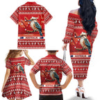 Aussie Kookaburra Family Matching Off The Shoulder Long Sleeve Dress and Hawaiian Shirt Merry Christmas Red Style