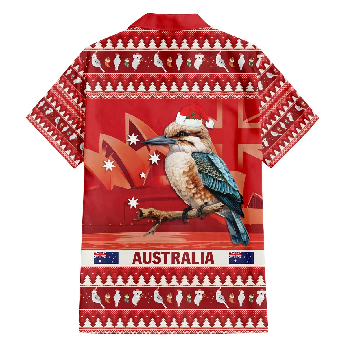 Aussie Kookaburra Family Matching Off The Shoulder Long Sleeve Dress and Hawaiian Shirt Merry Christmas Red Style