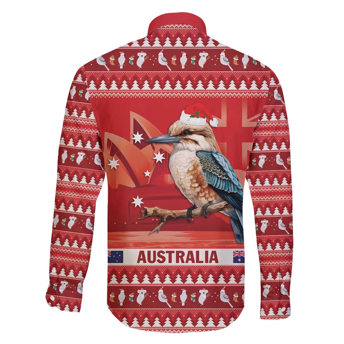 Aussie Kookaburra Family Matching Off The Shoulder Long Sleeve Dress and Hawaiian Shirt Merry Christmas Red Style