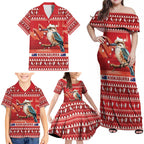 Aussie Kookaburra Family Matching Off Shoulder Maxi Dress and Hawaiian Shirt Merry Christmas Red Style