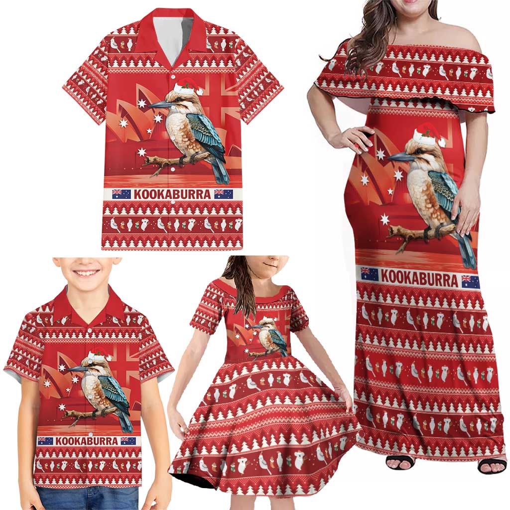 Aussie Kookaburra Family Matching Off Shoulder Maxi Dress and Hawaiian Shirt Merry Christmas Red Style