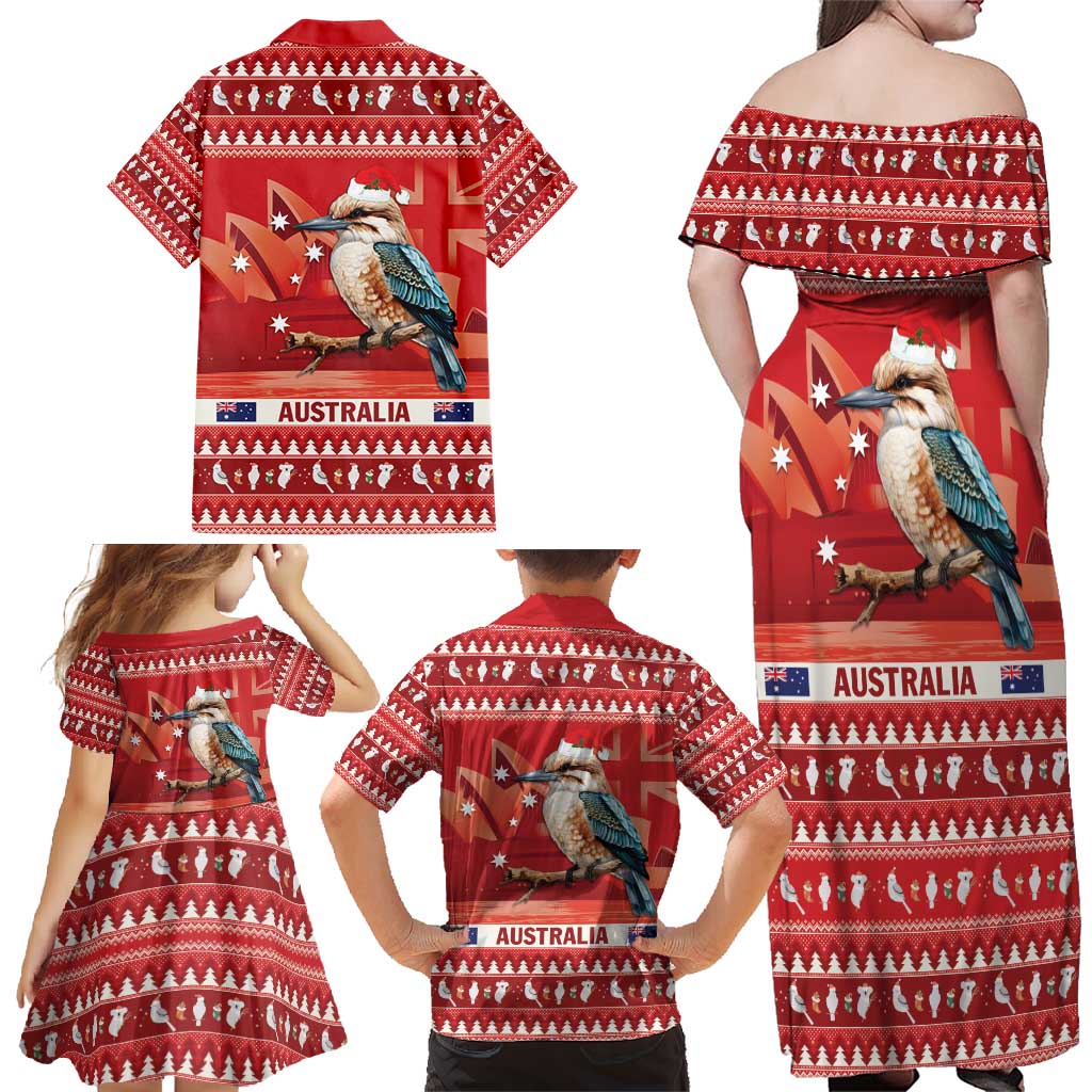 Aussie Kookaburra Family Matching Off Shoulder Maxi Dress and Hawaiian Shirt Merry Christmas Red Style