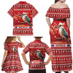 Aussie Kookaburra Family Matching Off Shoulder Maxi Dress and Hawaiian Shirt Merry Christmas Red Style