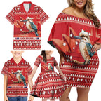 Aussie Kookaburra Family Matching Off Shoulder Short Dress and Hawaiian Shirt Merry Christmas Red Style