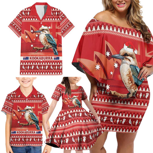Aussie Kookaburra Family Matching Off Shoulder Short Dress and Hawaiian Shirt Merry Christmas Red Style