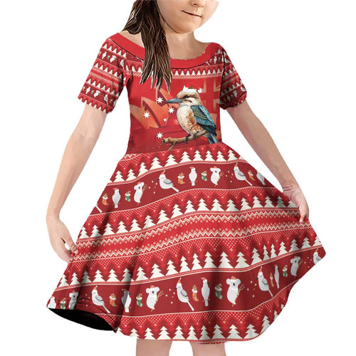 Aussie Kookaburra Family Matching Off Shoulder Short Dress and Hawaiian Shirt Merry Christmas Red Style