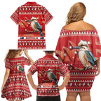 Aussie Kookaburra Family Matching Off Shoulder Short Dress and Hawaiian Shirt Merry Christmas Red Style
