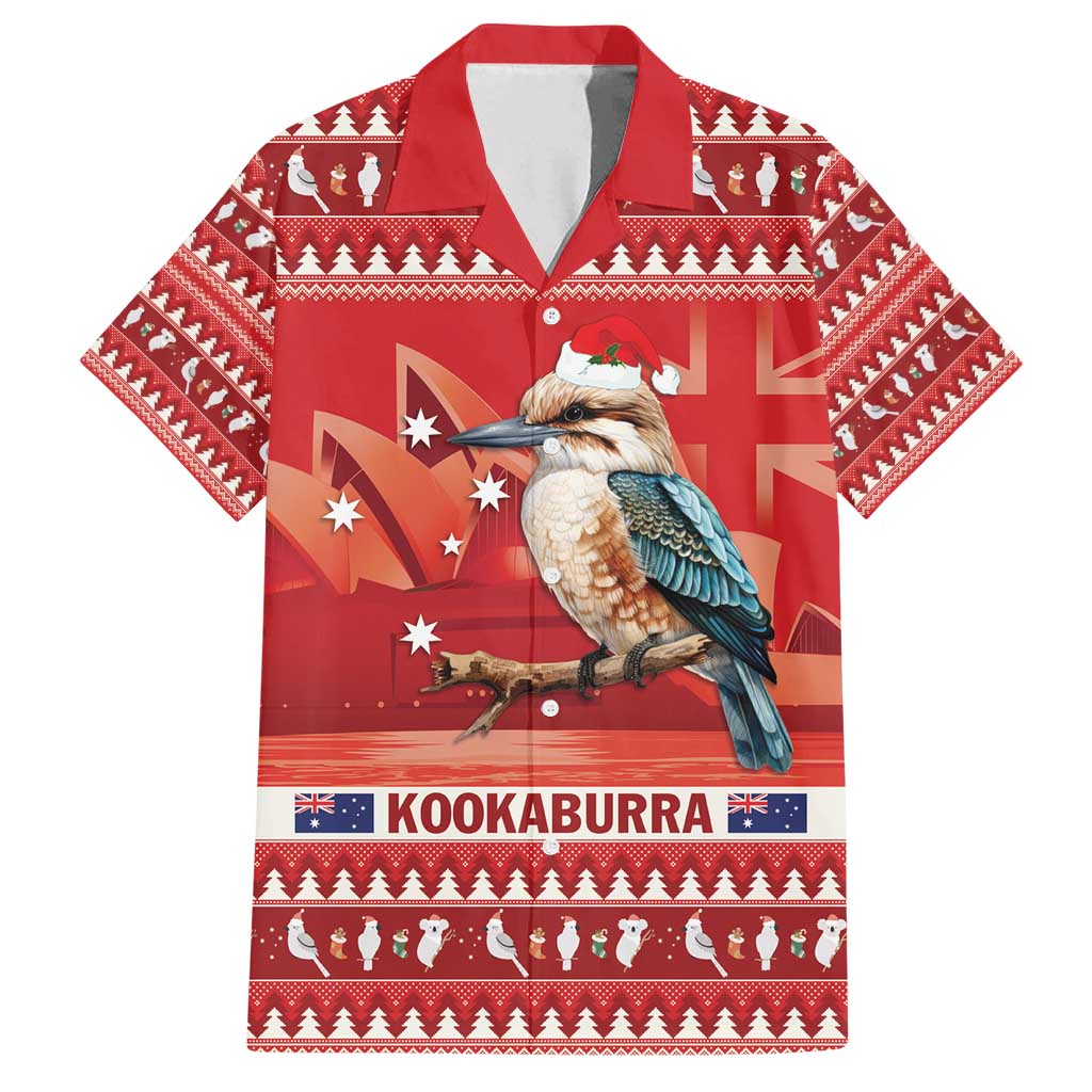 Aussie Kookaburra Family Matching Off Shoulder Short Dress and Hawaiian Shirt Merry Christmas Red Style