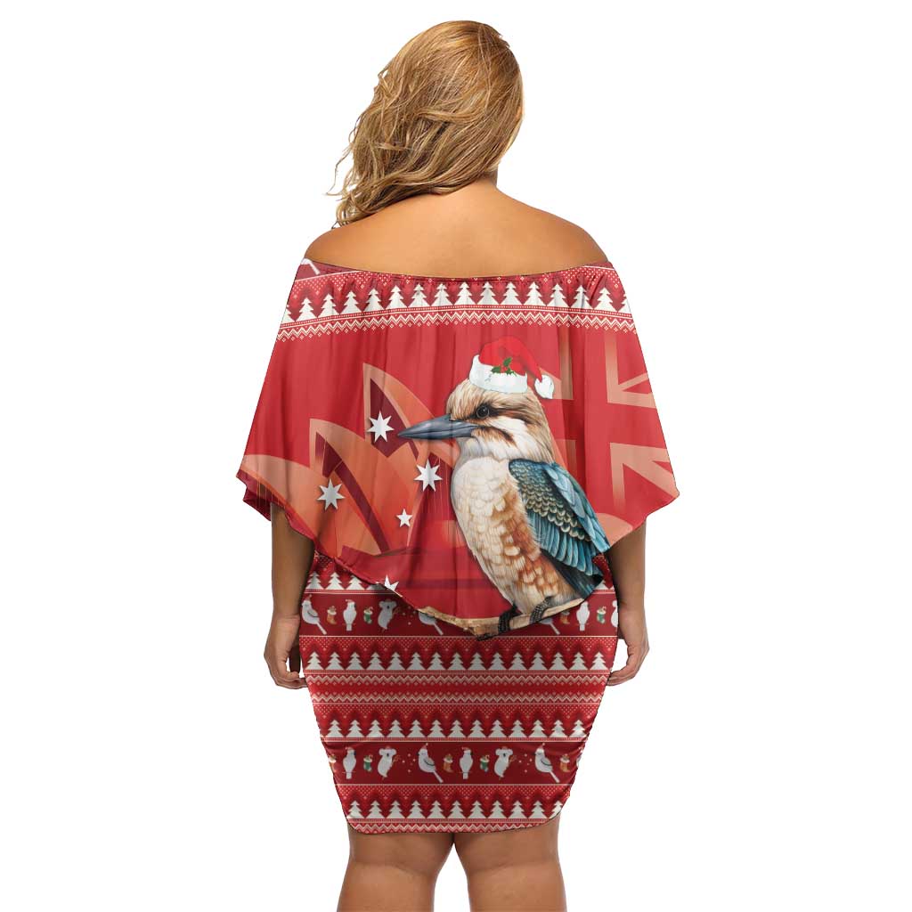 Aussie Kookaburra Family Matching Off Shoulder Short Dress and Hawaiian Shirt Merry Christmas Red Style