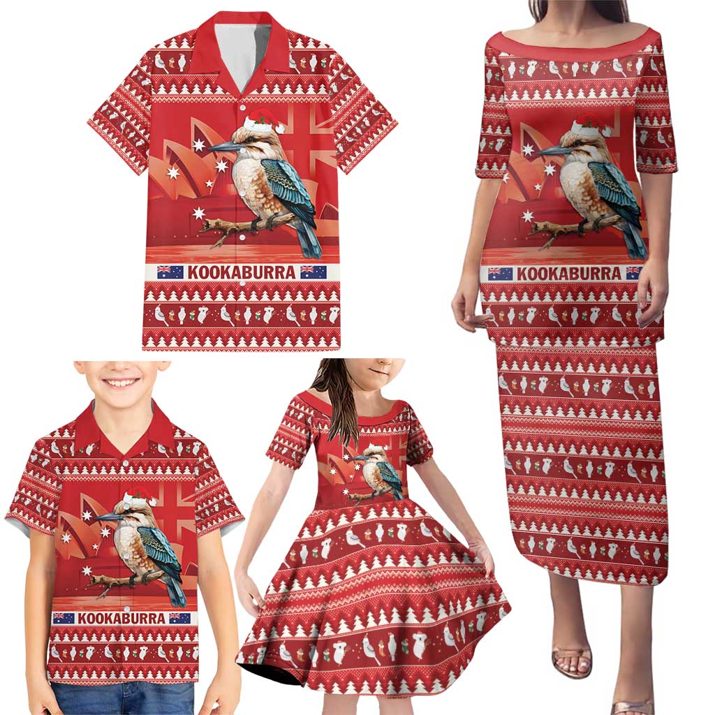 Aussie Kookaburra Family Matching Puletasi and Hawaiian Shirt Merry Christmas Red Style