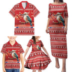 Aussie Kookaburra Family Matching Puletasi and Hawaiian Shirt Merry Christmas Red Style