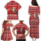 Aussie Kookaburra Family Matching Puletasi and Hawaiian Shirt Merry Christmas Red Style