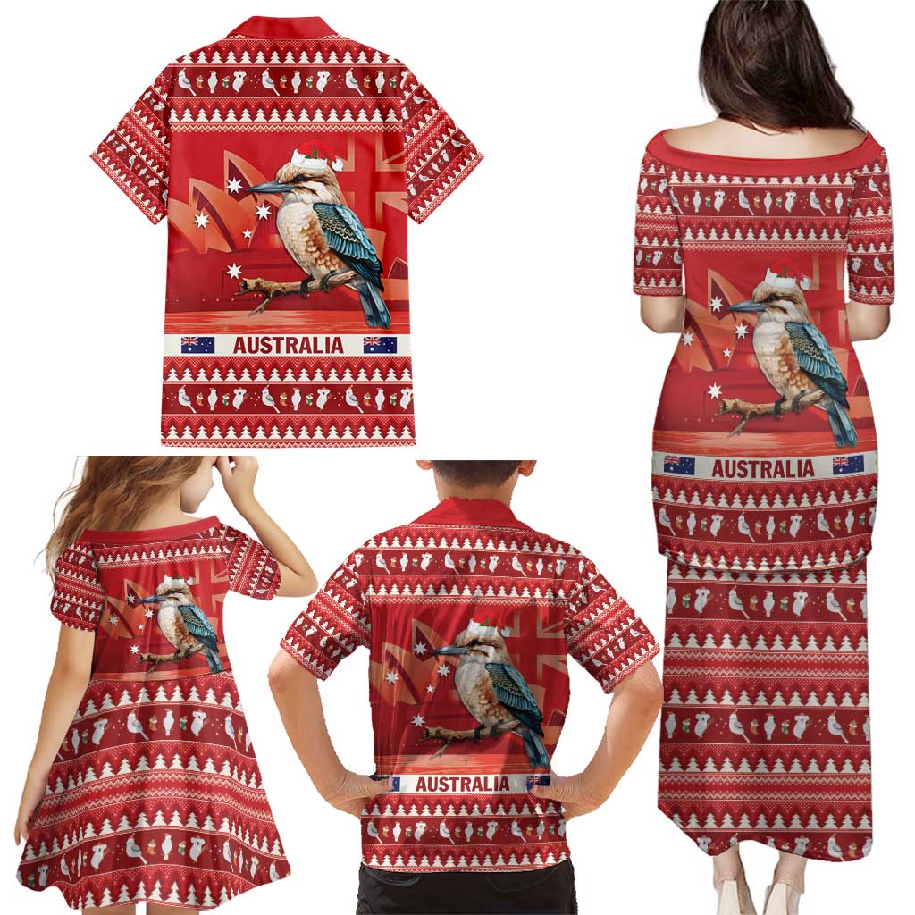 Aussie Kookaburra Family Matching Puletasi and Hawaiian Shirt Merry Christmas Red Style