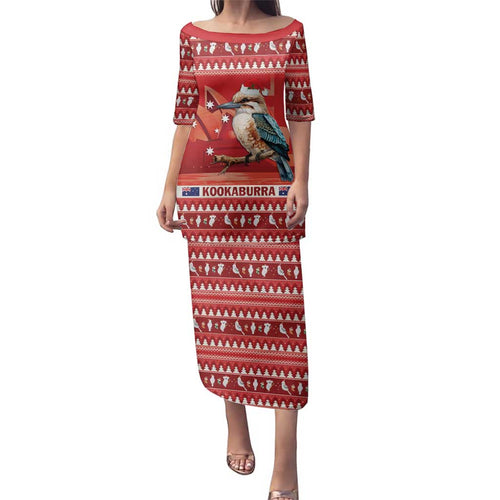 Aussie Kookaburra Family Matching Puletasi and Hawaiian Shirt Merry Christmas Red Style