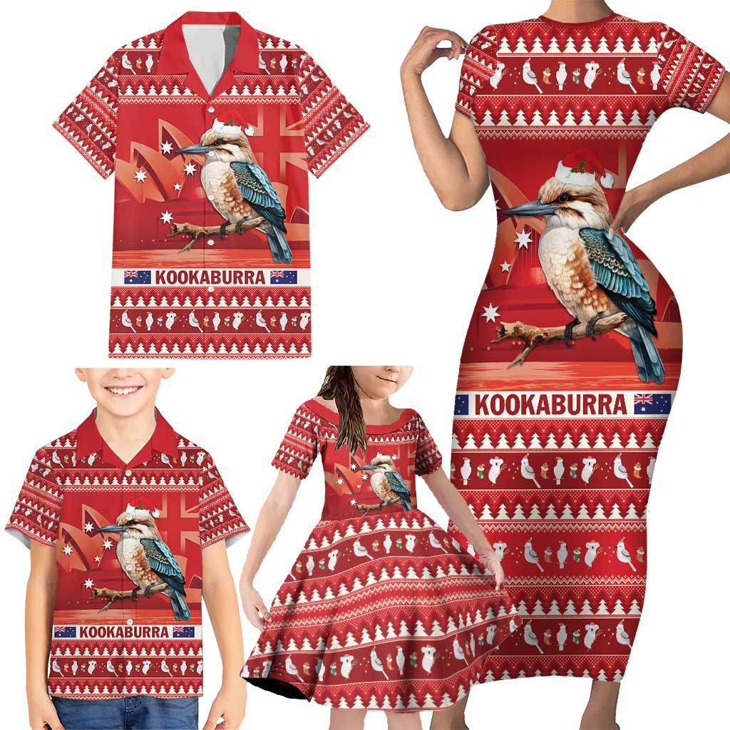 Aussie Kookaburra Family Matching Short Sleeve Bodycon Dress and Hawaiian Shirt Merry Christmas Red Style