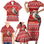 Aussie Kookaburra Family Matching Short Sleeve Bodycon Dress and Hawaiian Shirt Merry Christmas Red Style