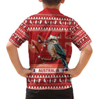 Aussie Kookaburra Family Matching Short Sleeve Bodycon Dress and Hawaiian Shirt Merry Christmas Red Style