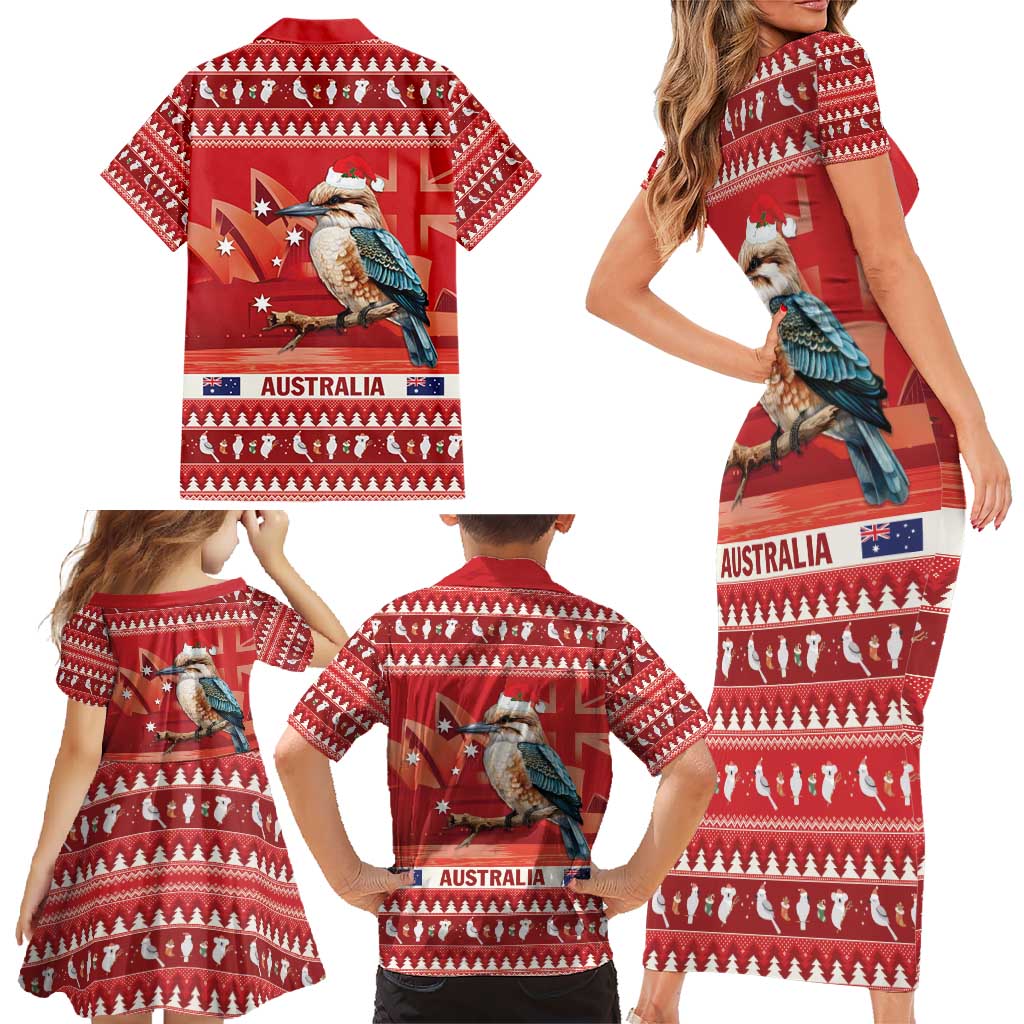 Aussie Kookaburra Family Matching Short Sleeve Bodycon Dress and Hawaiian Shirt Merry Christmas Red Style