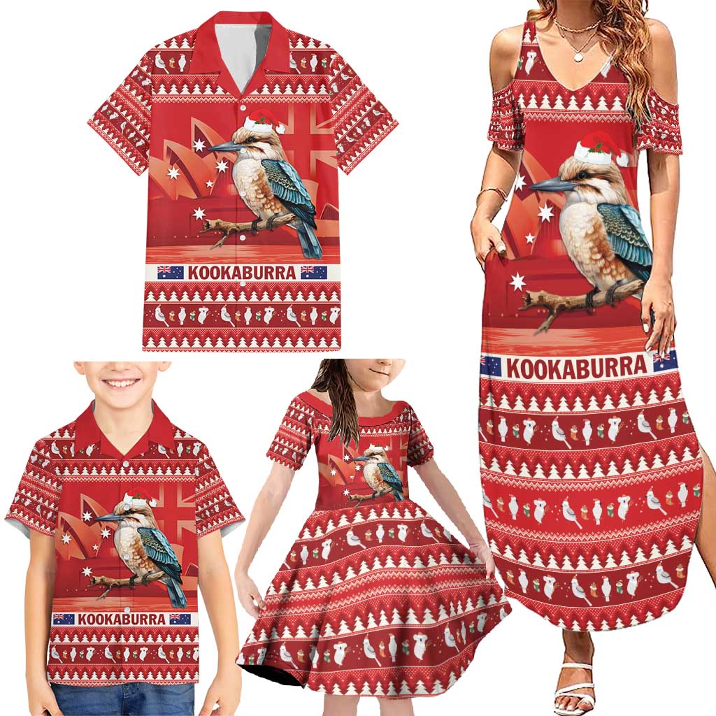 Aussie Kookaburra Family Matching Summer Maxi Dress and Hawaiian Shirt Merry Christmas Red Style