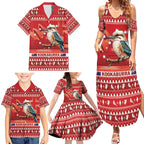 Aussie Kookaburra Family Matching Summer Maxi Dress and Hawaiian Shirt Merry Christmas Red Style