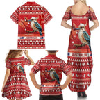 Aussie Kookaburra Family Matching Summer Maxi Dress and Hawaiian Shirt Merry Christmas Red Style