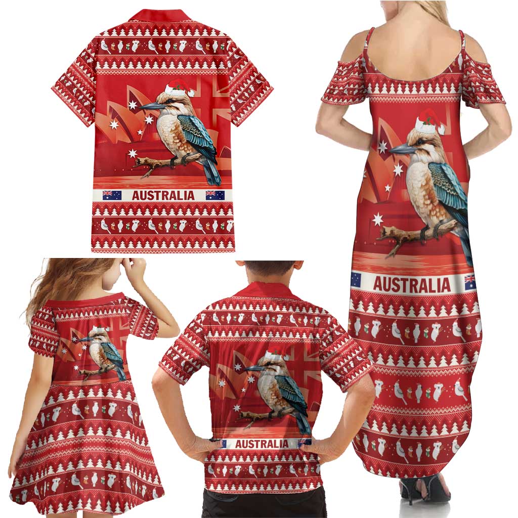 Aussie Kookaburra Family Matching Summer Maxi Dress and Hawaiian Shirt Merry Christmas Red Style
