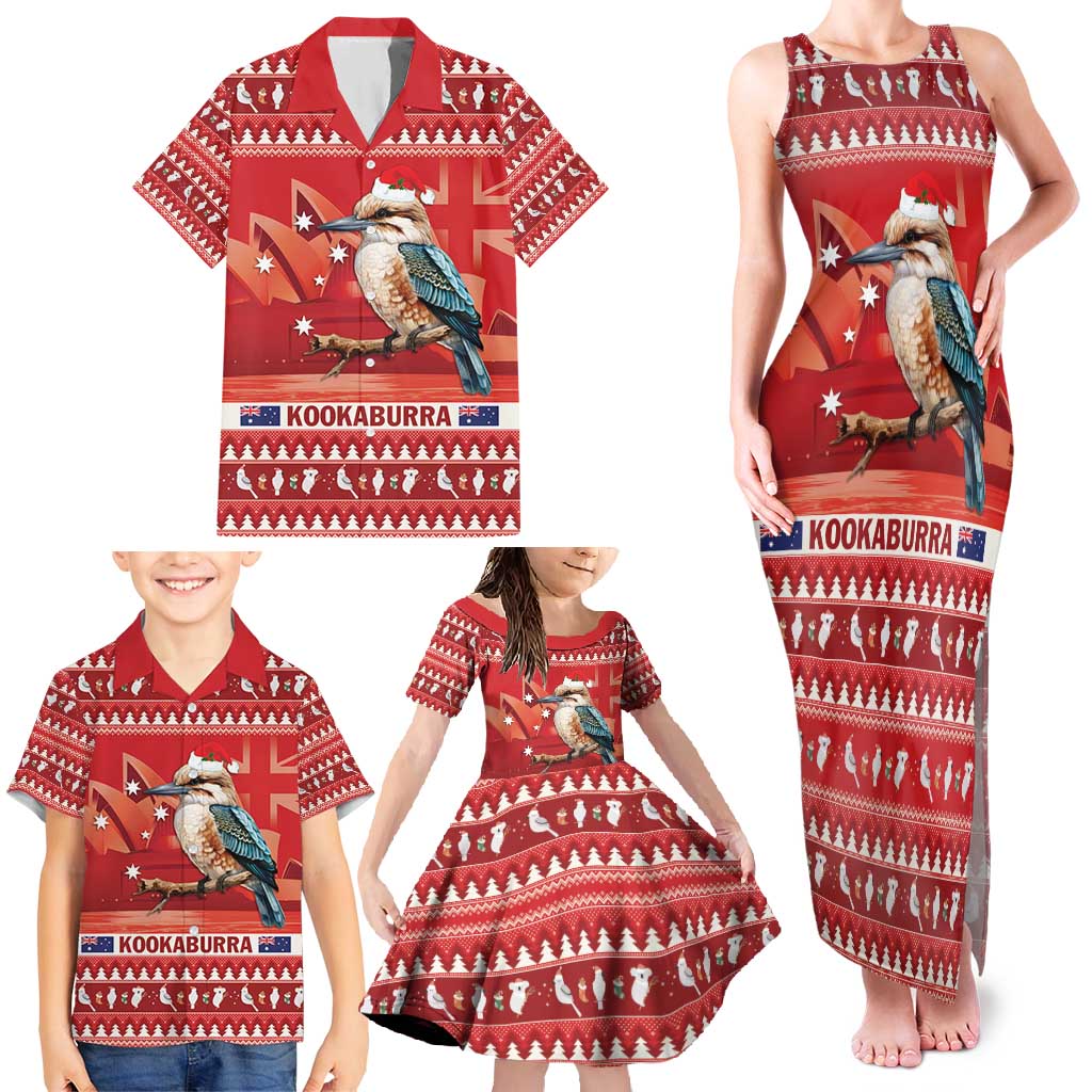 Aussie Kookaburra Family Matching Tank Maxi Dress and Hawaiian Shirt Merry Christmas Red Style