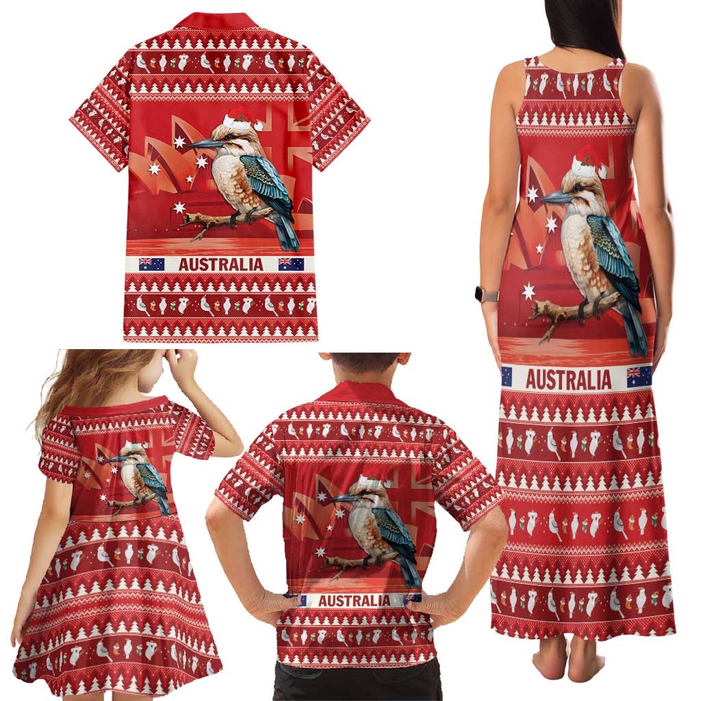 Aussie Kookaburra Family Matching Tank Maxi Dress and Hawaiian Shirt Merry Christmas Red Style
