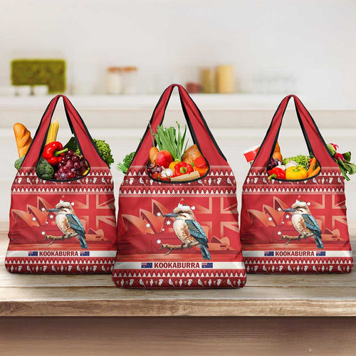 Aussie Kookaburra Grocery Bag Merry Christmas Red Style