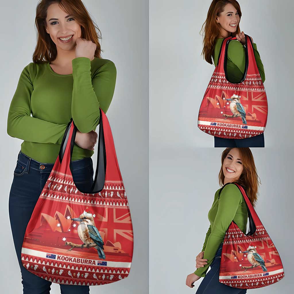 Aussie Kookaburra Grocery Bag Merry Christmas Red Style