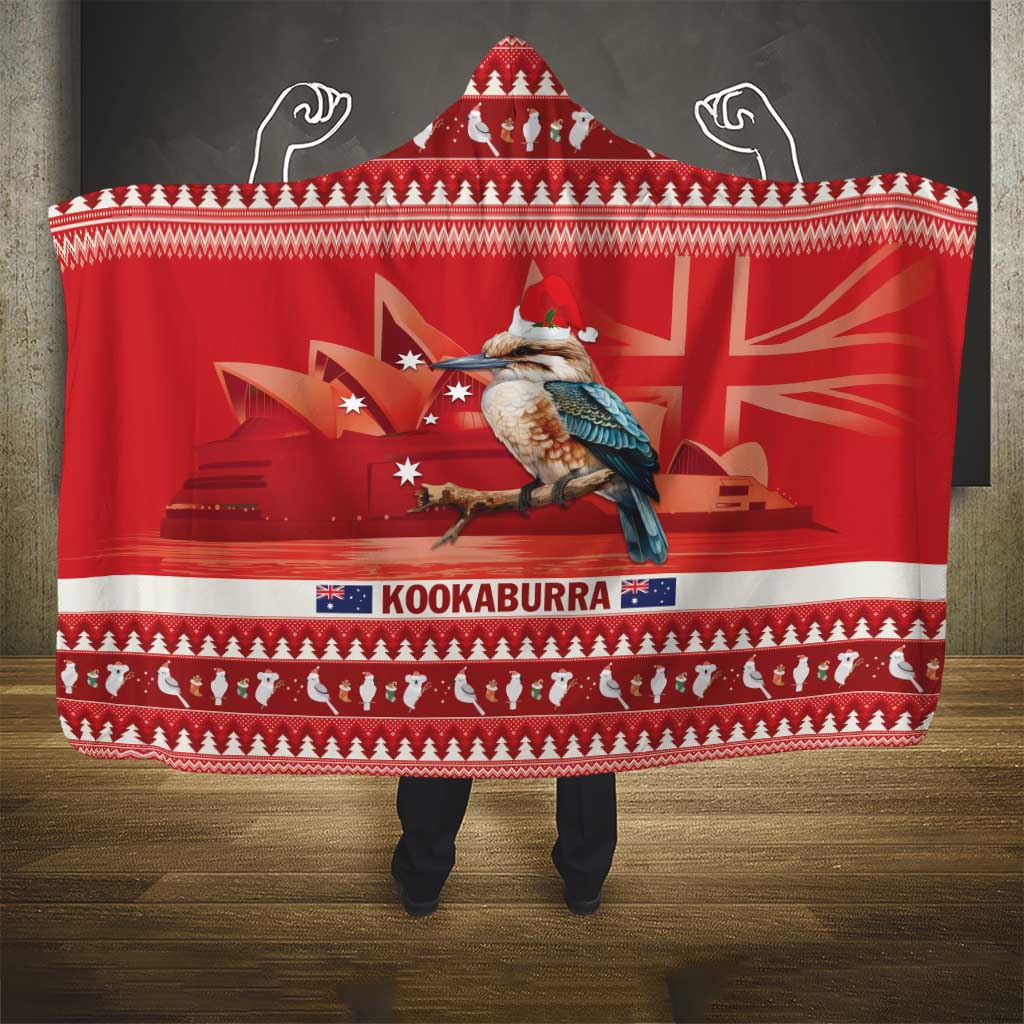 Aussie Kookaburra Hooded Blanket Merry Christmas Red Style