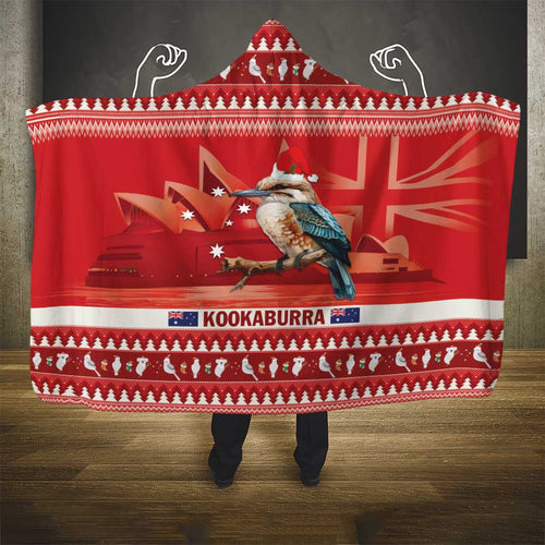 Aussie Kookaburra Hooded Blanket Merry Christmas Red Style