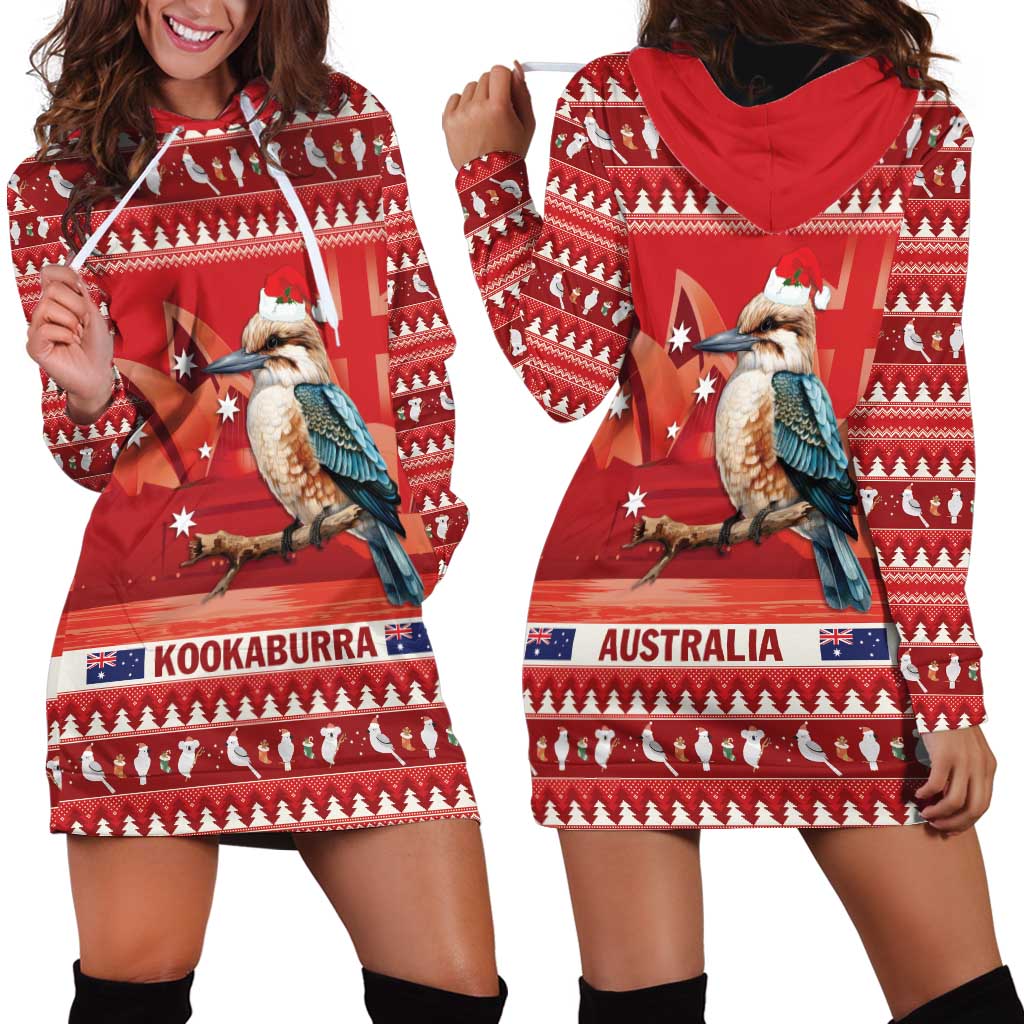 Aussie Kookaburra Hoodie Dress Merry Christmas Red Style