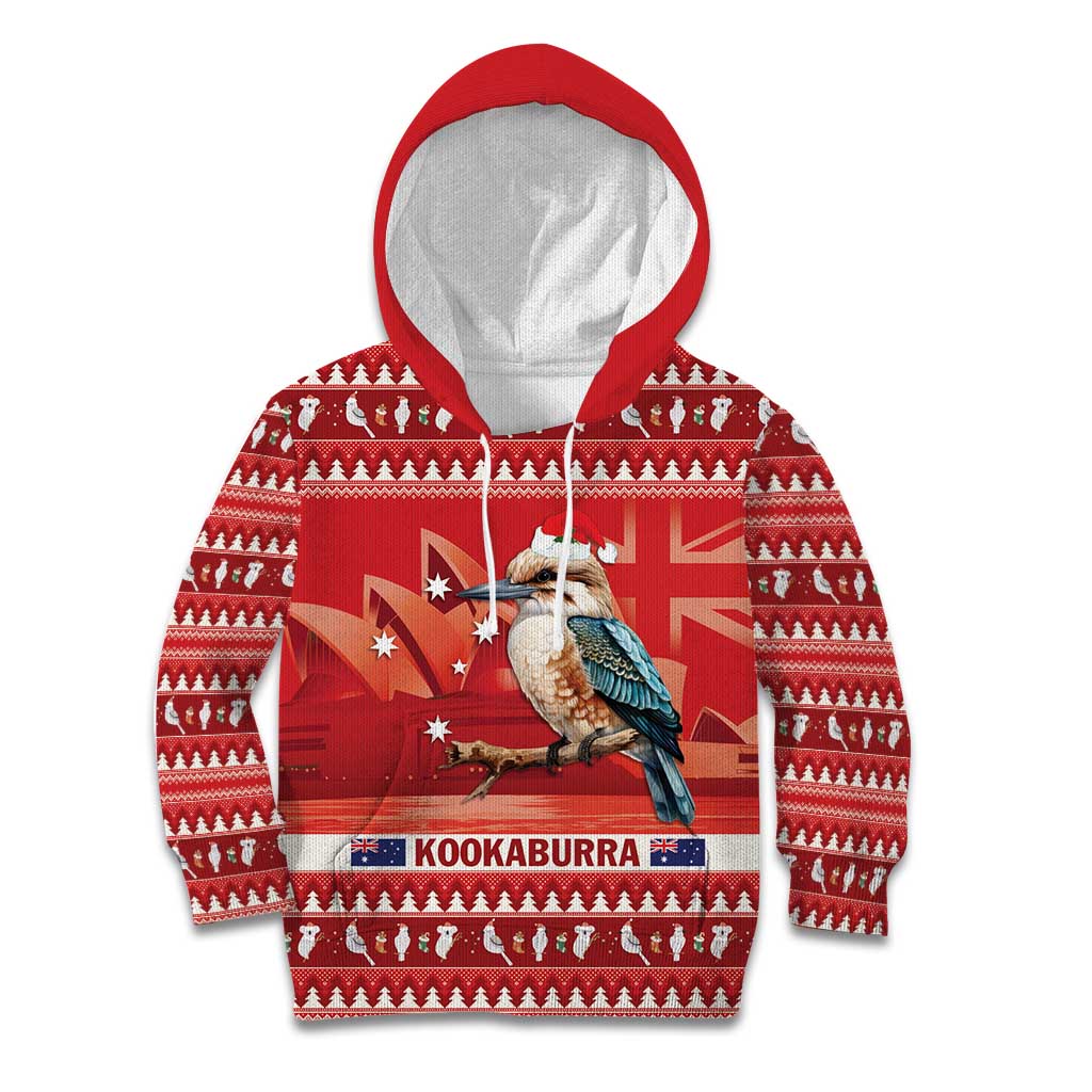 Aussie Kookaburra Kid Hoodie Merry Christmas Red Style