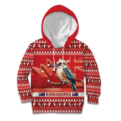 Aussie Kookaburra Kid Hoodie Merry Christmas Red Style