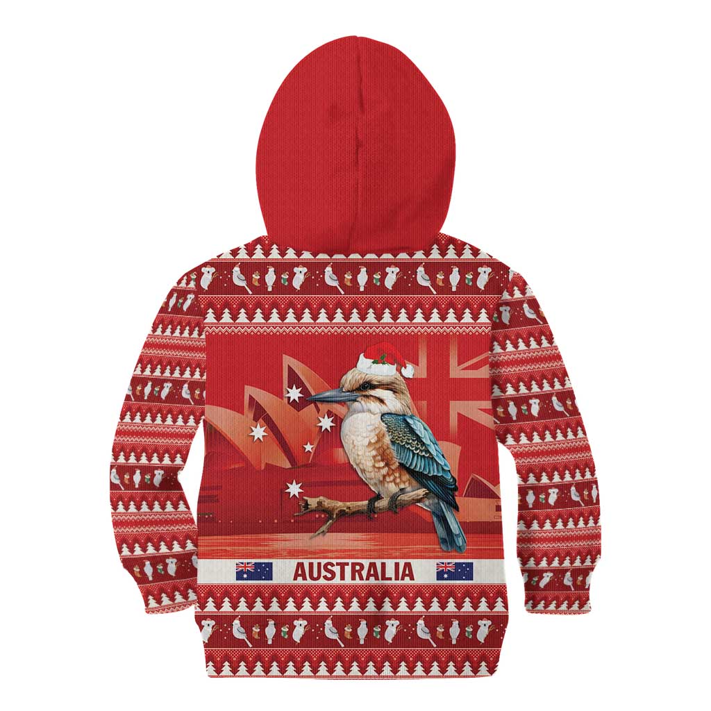 Aussie Kookaburra Kid Hoodie Merry Christmas Red Style