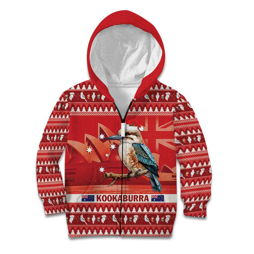 Aussie Kookaburra Kid Hoodie Merry Christmas Red Style