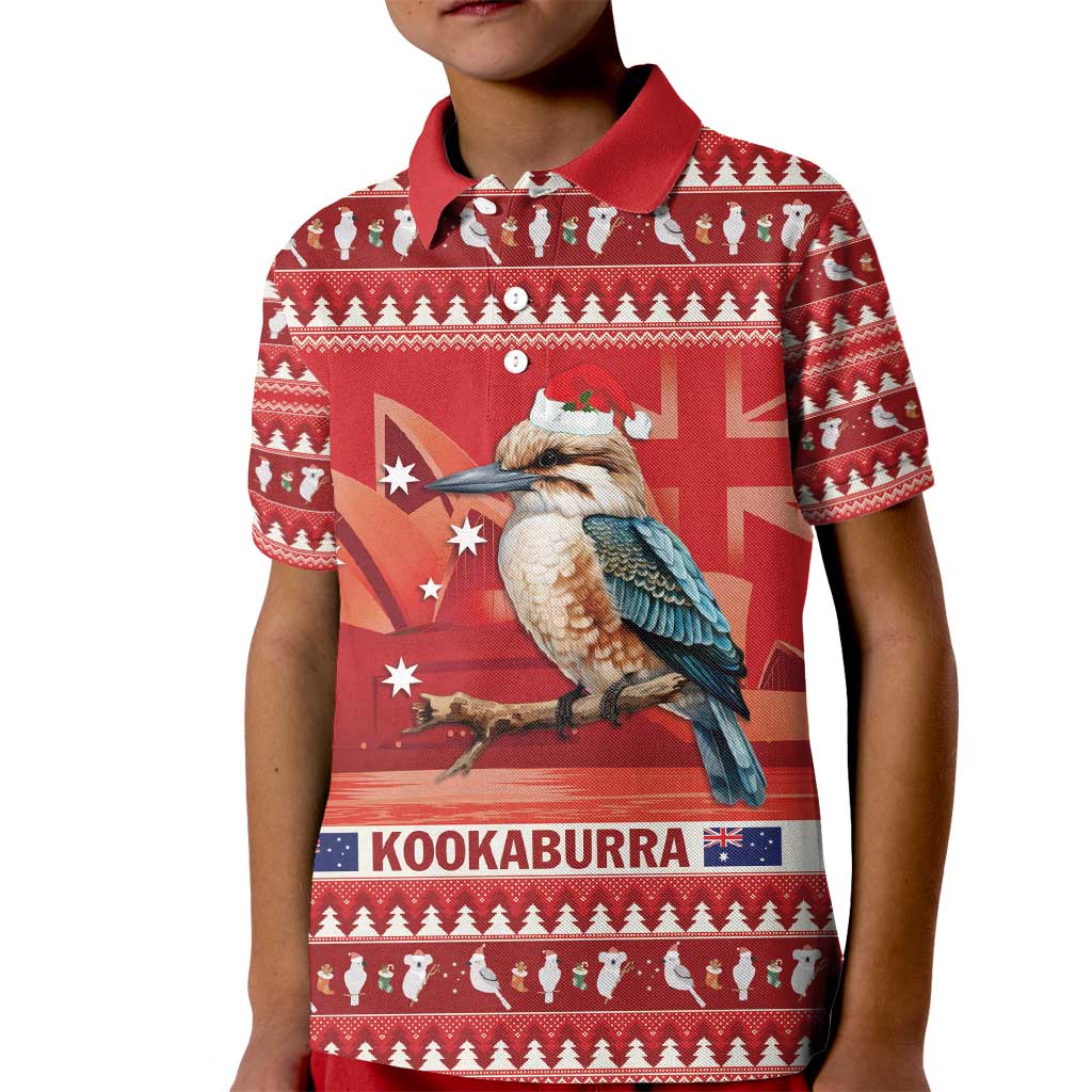 Aussie Kookaburra Kid Polo Shirt Merry Christmas Red Style