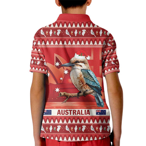 Aussie Kookaburra Kid Polo Shirt Merry Christmas Red Style