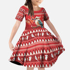Aussie Kookaburra Kid Short Sleeve Dress Merry Christmas Red Style