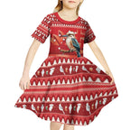 Aussie Kookaburra Kid Short Sleeve Dress Merry Christmas Red Style