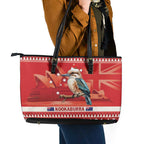 Aussie Kookaburra Leather Tote Bag Merry Christmas Red Style