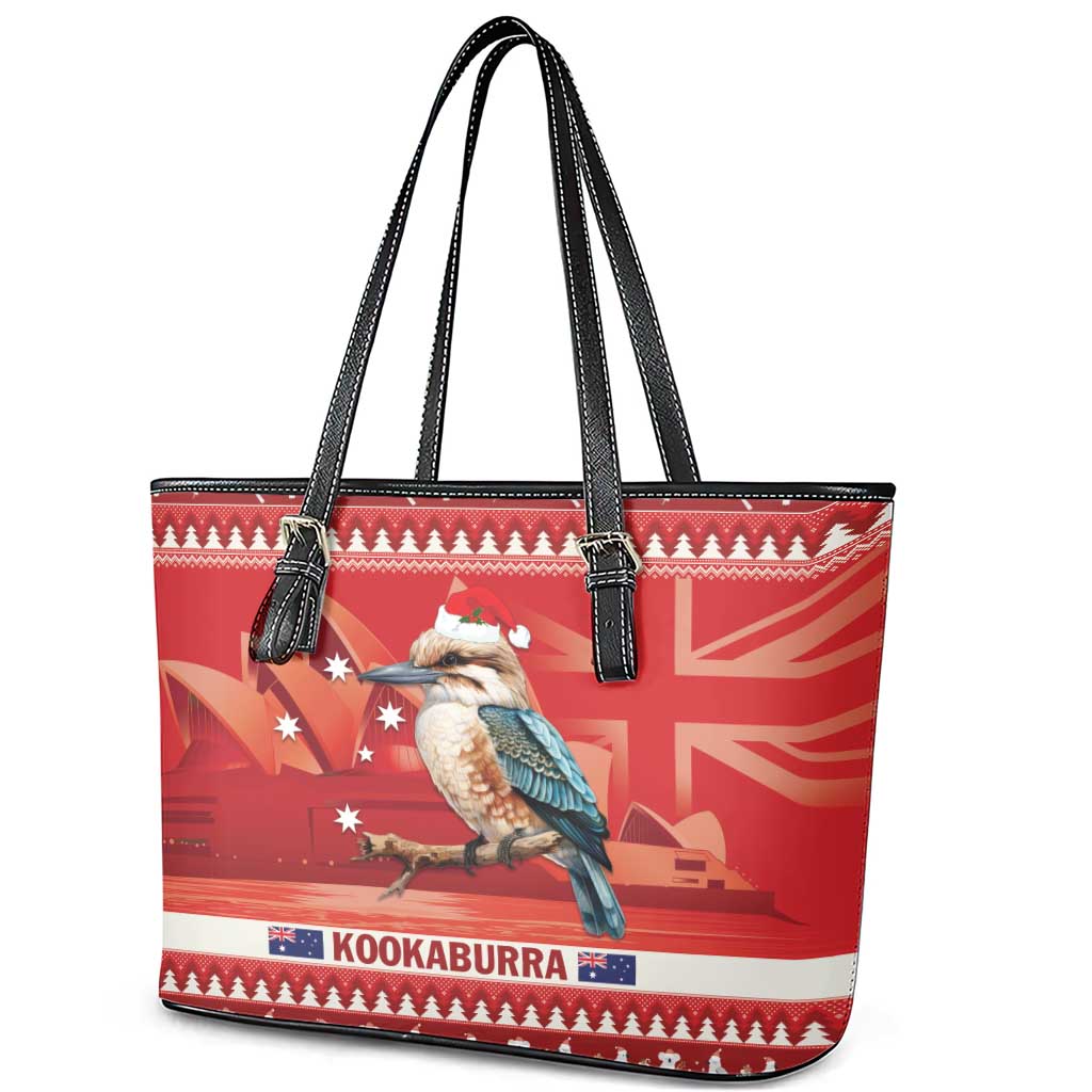 Aussie Kookaburra Leather Tote Bag Merry Christmas Red Style