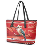 Aussie Kookaburra Leather Tote Bag Merry Christmas Red Style