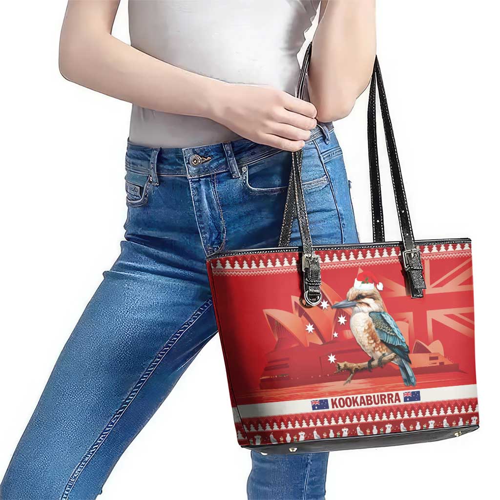 Aussie Kookaburra Leather Tote Bag Merry Christmas Red Style